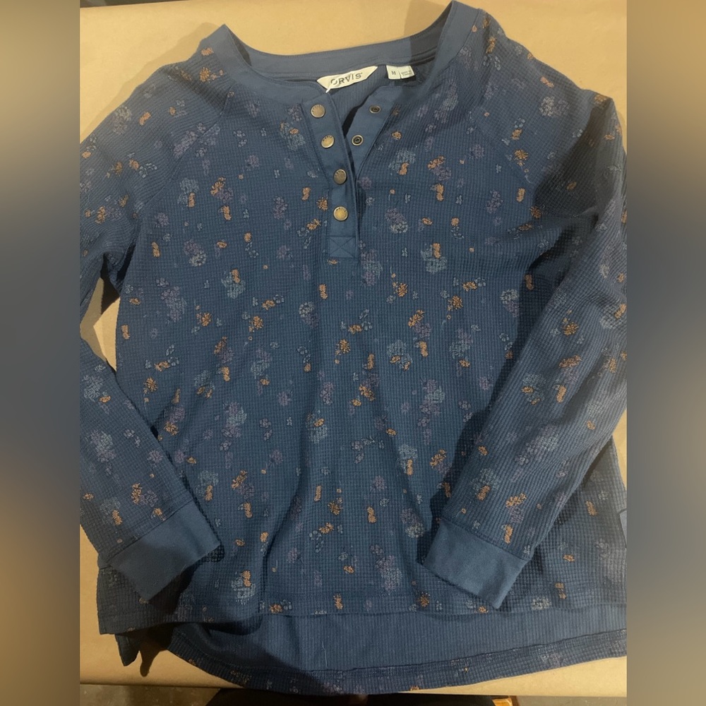 Women’s Orvis Long Sleeve Medium Navy Floral Shirt